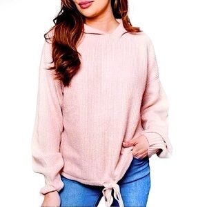 FLIRITUDE ACTIVE Rose Water Pink Hoodie Stretch Sweater with Drawstring Waist